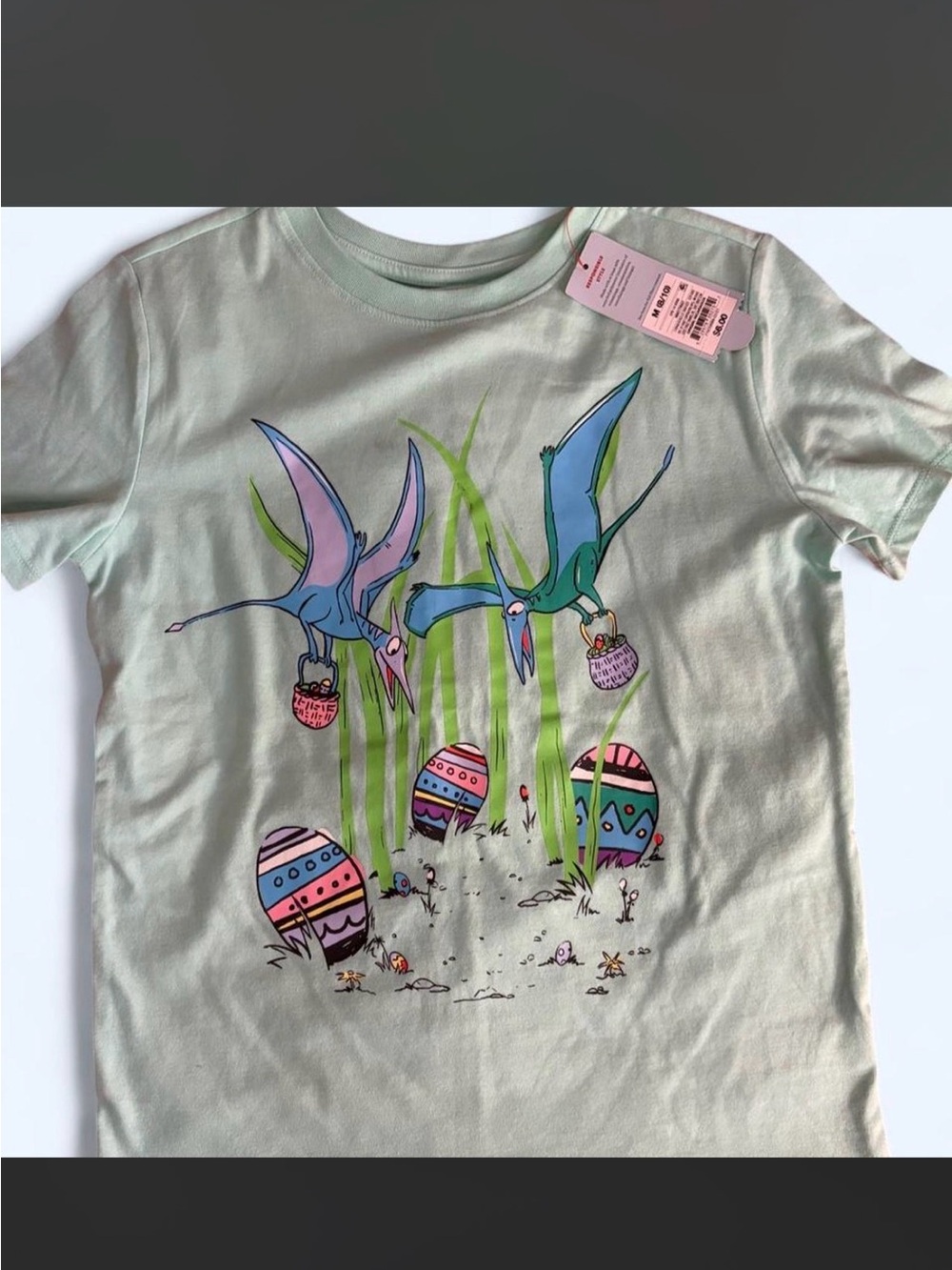 Cat & Jack Light Green Kids Tee with Colorful Birds & Easter Eggs